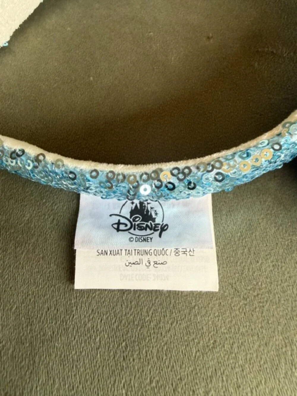 Disney Parks Disneyland Sign Minnie Ears Light Blue Sequin Gold Bow Headband